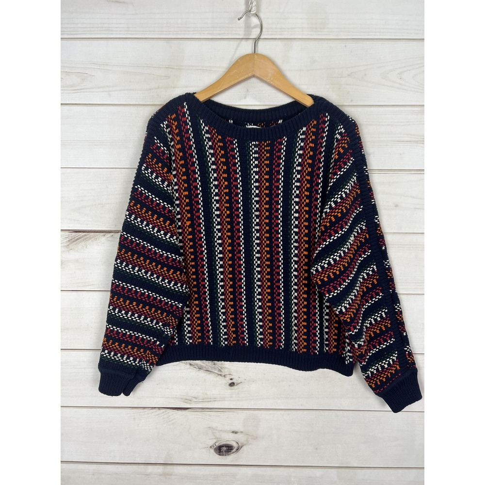 Ba&sh Sweater Womens Size 3 Large Blue Striped Knit Crew Neck Pullover Chunky